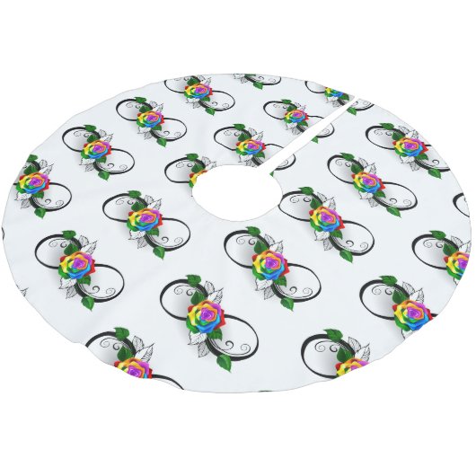 Unendlichkeitssymbol mit Rainbow-Rose Polyester Weihnachtsbaumdecke (Schrägansicht)