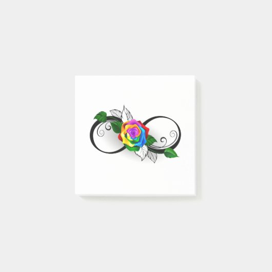 Unendlichkeitssymbol mit Rainbow-Rose Post-it Klebezettel (Vorderseite)