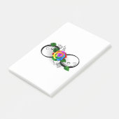 Unendlichkeitssymbol mit Rainbow-Rose Post-it Klebezettel (angewinkelt)