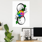 Unendlichkeitssymbol mit Rainbow-Rose Poster (Heimbüro)