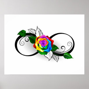 Unendlichkeitssymbol mit Rainbow-Rose Poster