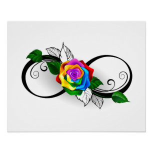 Unendlichkeitssymbol mit Rainbow-Rose Poster