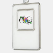 Unendlichkeitssymbol mit Rainbow-Rose Rahmen-Ornament Silber (Links)