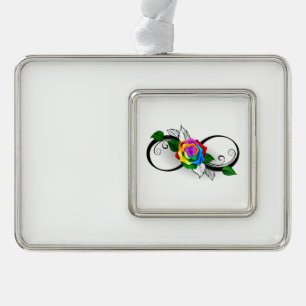 Unendlichkeitssymbol mit Rainbow-Rose Rahmen-Ornament Silber