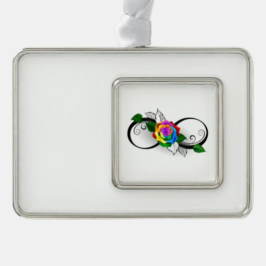 Unendlichkeitssymbol mit Rainbow-Rose Rahmen-Ornament Silber (Vorderseite)