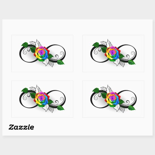 Unendlichkeitssymbol mit Rainbow-Rose Rechteckiger Aufkleber (Blatt)
