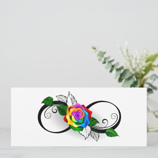 Unendlichkeitssymbol mit Rainbow-Rose Save The Date (Stehend Vorderseite)