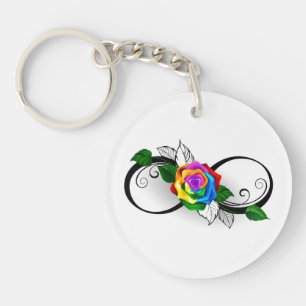 Unendlichkeitssymbol mit Rainbow-Rose Schlüsselanhänger