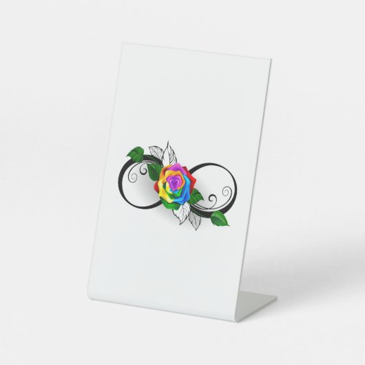 Unendlichkeitssymbol mit Rainbow-Rose Sockelschild (Vorderseite)