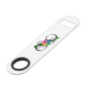Unendlichkeitssymbol mit Rainbow-Rose Speed Flaschenöffner (Vorderseite Schrägansicht)