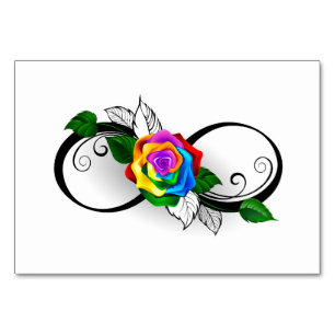 Unendlichkeitssymbol mit Rainbow-Rose Tischnummer