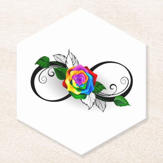 Unendlichkeitssymbol mit Rainbow-Rose Untersetzer (Vorderseite)