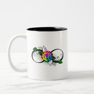 Unendlichkeitssymbol mit Rainbow-Rose Zweifarbige Tasse