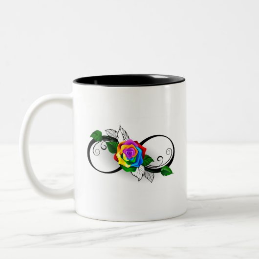Unendlichkeitssymbol mit Rainbow-Rose Zweifarbige Tasse (Links)
