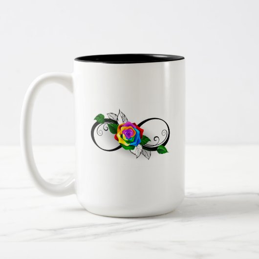 Unendlichkeitssymbol mit Rainbow-Rose Zweifarbige Tasse (Links)