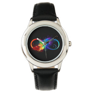 Unendlichkeitssymbol mit Regenbogen-Feder Armbanduhr