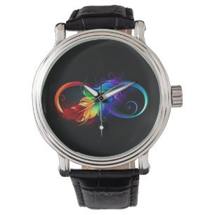 Unendlichkeitssymbol mit Regenbogen-Feder Armbanduhr