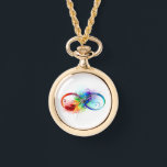 Unendlichkeitssymbol mit Regenbogen-Feder Armbanduhr<br><div class="desc">Künstlich gezeichnet Unendlichkeitssymbol mit schönem Regenbogenfeder auf weißem Hintergrund. Tattoo-Stil.</div>