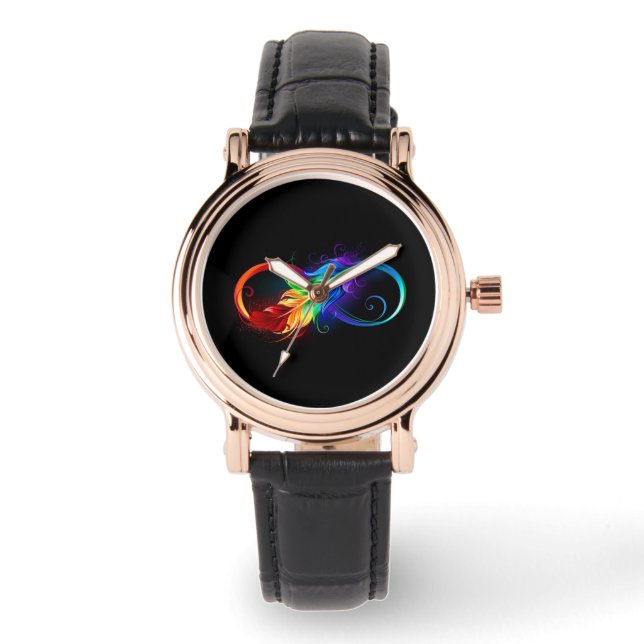 Unendlichkeitssymbol mit Regenbogen-Feder Armbanduhr (Vorderseite)