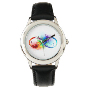 Unendlichkeitssymbol mit Regenbogen-Feder Armbanduhr
