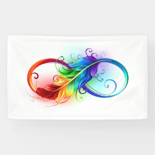 Unendlichkeitssymbol mit Regenbogen-Feder Banner