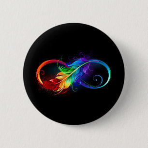Unendlichkeitssymbol mit Regenbogen-Feder Button