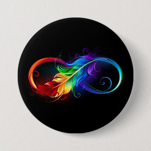 Unendlichkeitssymbol mit Regenbogen-Feder Button