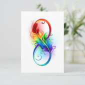 Unendlichkeitssymbol mit Regenbogen-Feder Dankeskarte (Stehend Vorderseite)