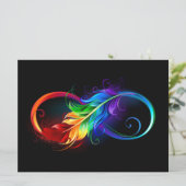 Unendlichkeitssymbol mit Regenbogen-Feder Einladung (Stehend Vorderseite)