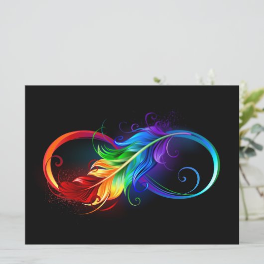 Unendlichkeitssymbol mit Regenbogen-Feder Einladung (Stehend Vorderseite)