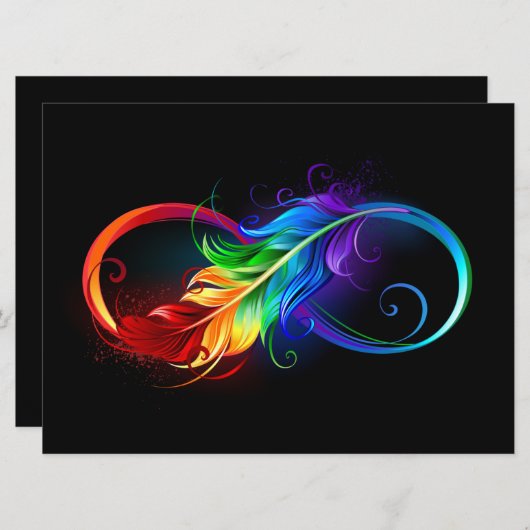 Unendlichkeitssymbol mit Regenbogen-Feder Einladung (Vorne/Hinten)