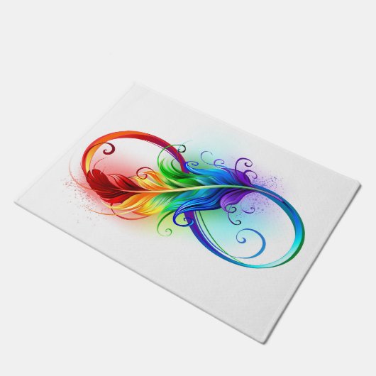 Unendlichkeitssymbol mit Regenbogen-Feder Fußmatte (Schrägansicht)
