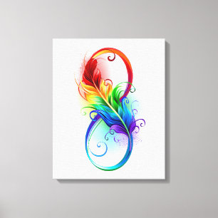 Unendlichkeitssymbol mit Regenbogen-Feder Leinwanddruck