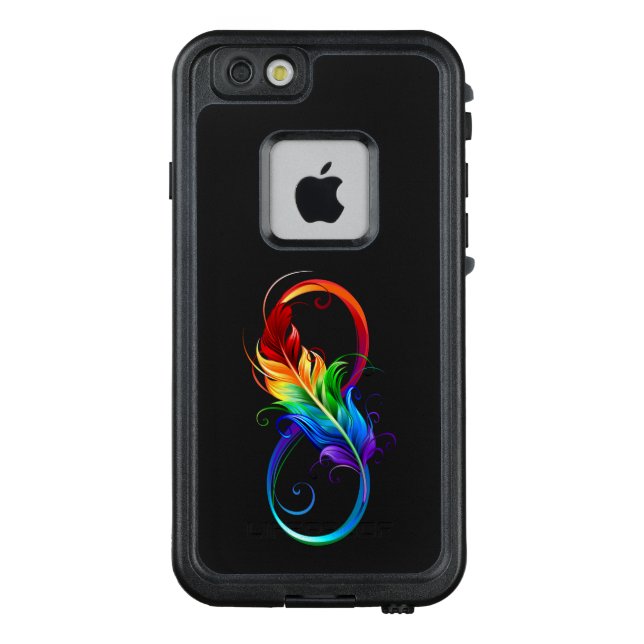 Unendlichkeitssymbol mit Regenbogen-Feder LifeProof iPhone Hülle (Rückseite)