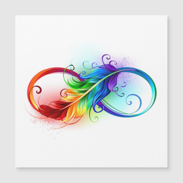 Unendlichkeitssymbol mit Regenbogen-Feder Magnetkarte (Vorderseite)