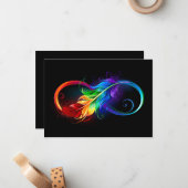 Unendlichkeitssymbol mit Regenbogen-Feder Mitteilungskarte (Vorderseite/Rückseite Beispiel)