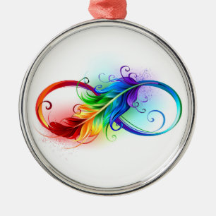 Unendlichkeitssymbol mit Regenbogen-Feder Ornament Aus Metall