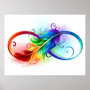 Unendlichkeitssymbol mit Regenbogen-Feder Poster