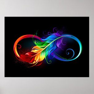 Unendlichkeitssymbol mit Regenbogen-Feder Poster