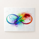 Unendlichkeitssymbol mit Regenbogen-Feder Puzzle<br><div class="desc">Künstlich gezeichnet Unendlichkeitssymbol mit schönem Regenbogenfeder auf weißem Hintergrund. Tattoo-Stil.</div>