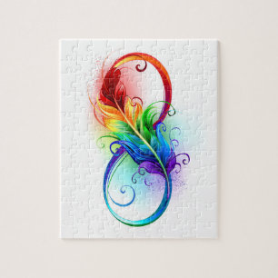 Unendlichkeitssymbol mit Regenbogen-Feder Puzzle
