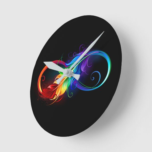 Unendlichkeitssymbol mit Regenbogen-Feder Runde Wanduhr (Winkel)