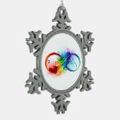 Unendlichkeitssymbol mit Regenbogen-Feder Schneeflocken Zinn-Ornament (Links)