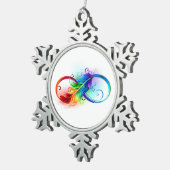 Unendlichkeitssymbol mit Regenbogen-Feder Schneeflocken Zinn-Ornament (Rechts)