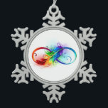 Unendlichkeitssymbol mit Regenbogen-Feder Schneeflocken Zinn-Ornament<br><div class="desc">Künstlich gezeichnet Unendlichkeitssymbol mit schönem Regenbogenfeder auf weißem Hintergrund. Tattoo-Stil.</div>