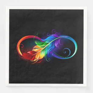 Unendlichkeitssymbol mit Regenbogen-Feder Serviette