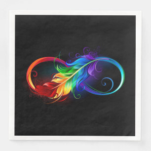 Unendlichkeitssymbol mit Regenbogen-Feder Serviette