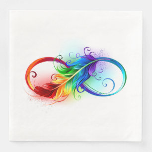 Unendlichkeitssymbol mit Regenbogen-Feder Serviette