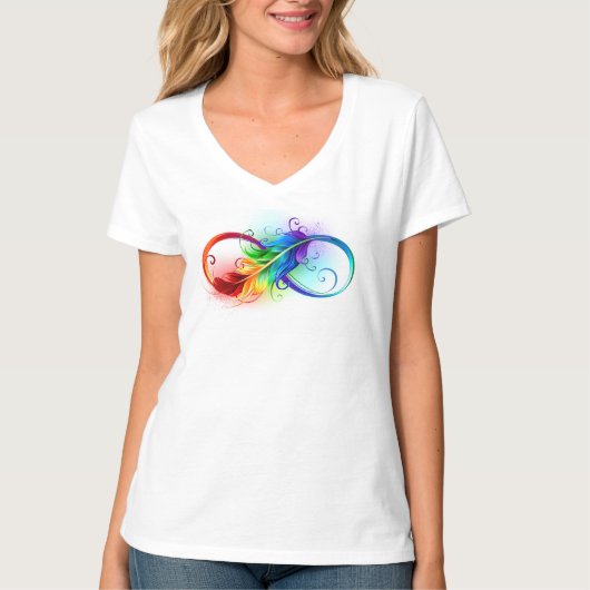 Unendlichkeitssymbol mit Regenbogen-Feder T-Shirt (Vorderseite)