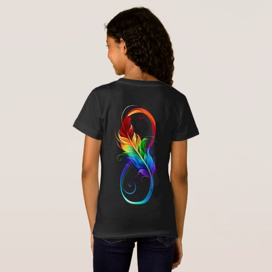 Unendlichkeitssymbol mit Regenbogen-Feder T-Shirt (Schwarz voll)